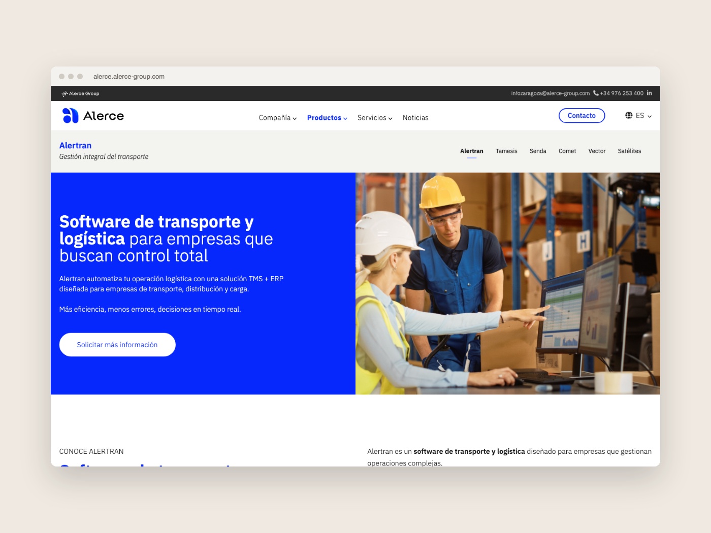 Página del producto Alertran en la web de Alerce
