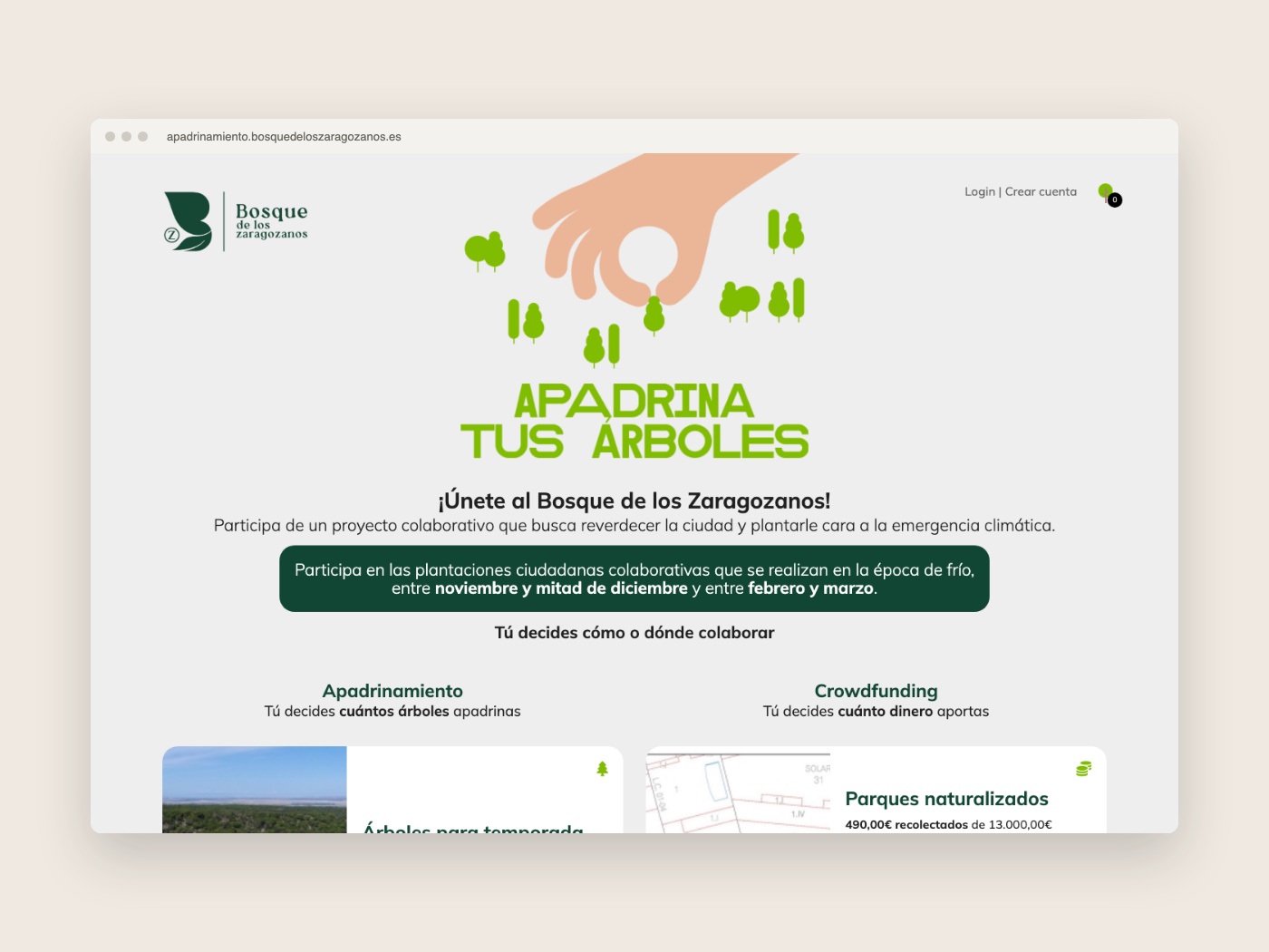 Portada de la web de apadrinamiento del Bosque de los Zaragozanos