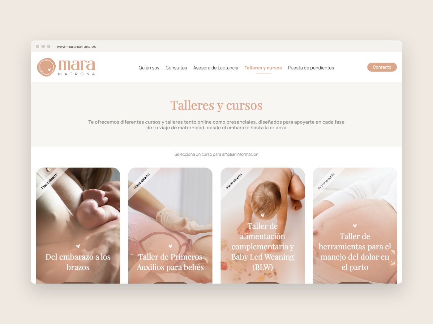 Talleres y cursos en la web de Mara Matrona