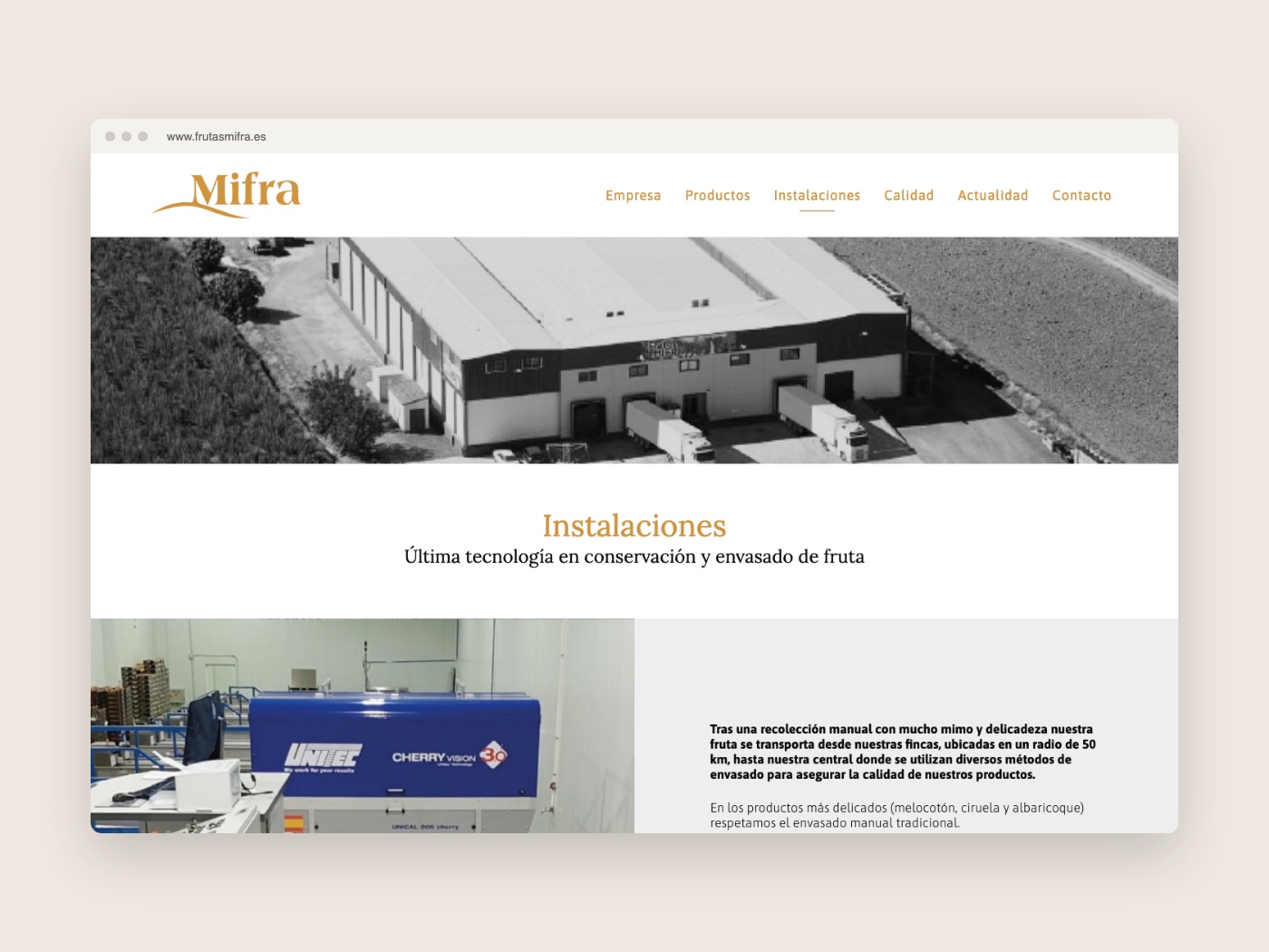 Página de instalaciones de Frutas Mifra